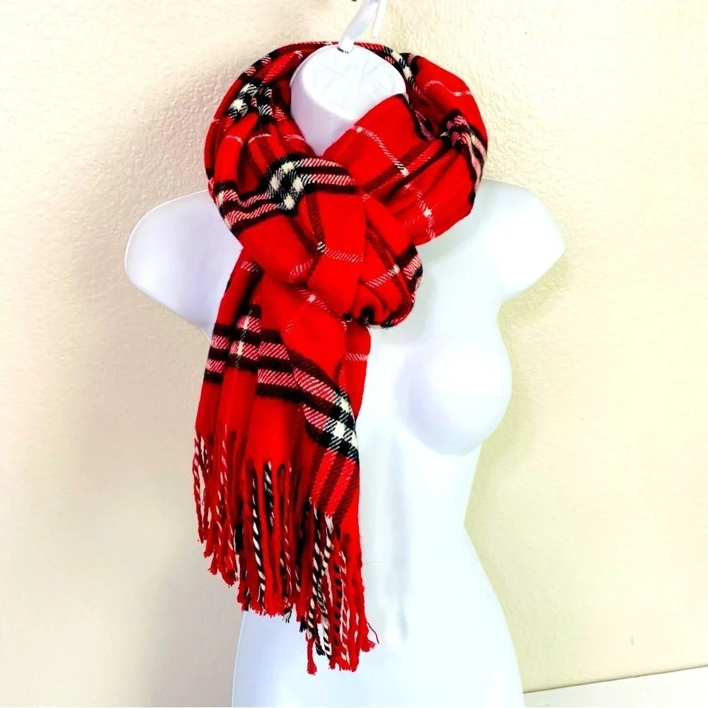 Royal Rossi 100% Cashmere Red Tartan Plaid Scarf/Wrap 30.5” x 73”